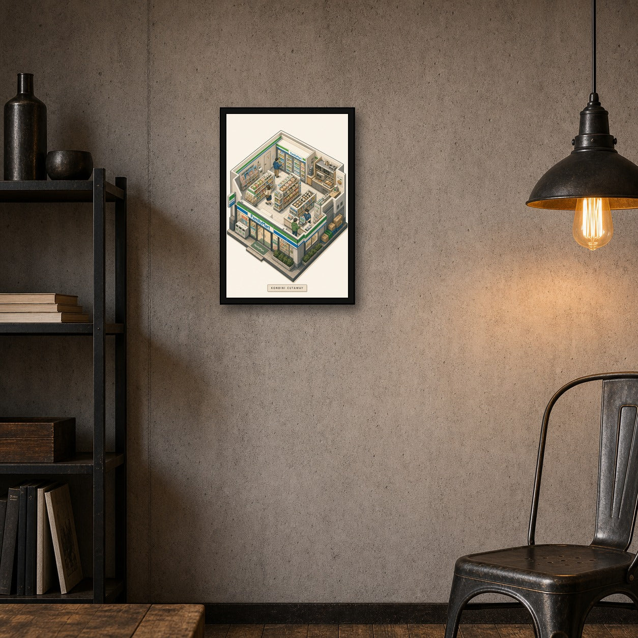 Konbinicutaway Logo Japanese Retro Poster Print - 2x3 room mockup