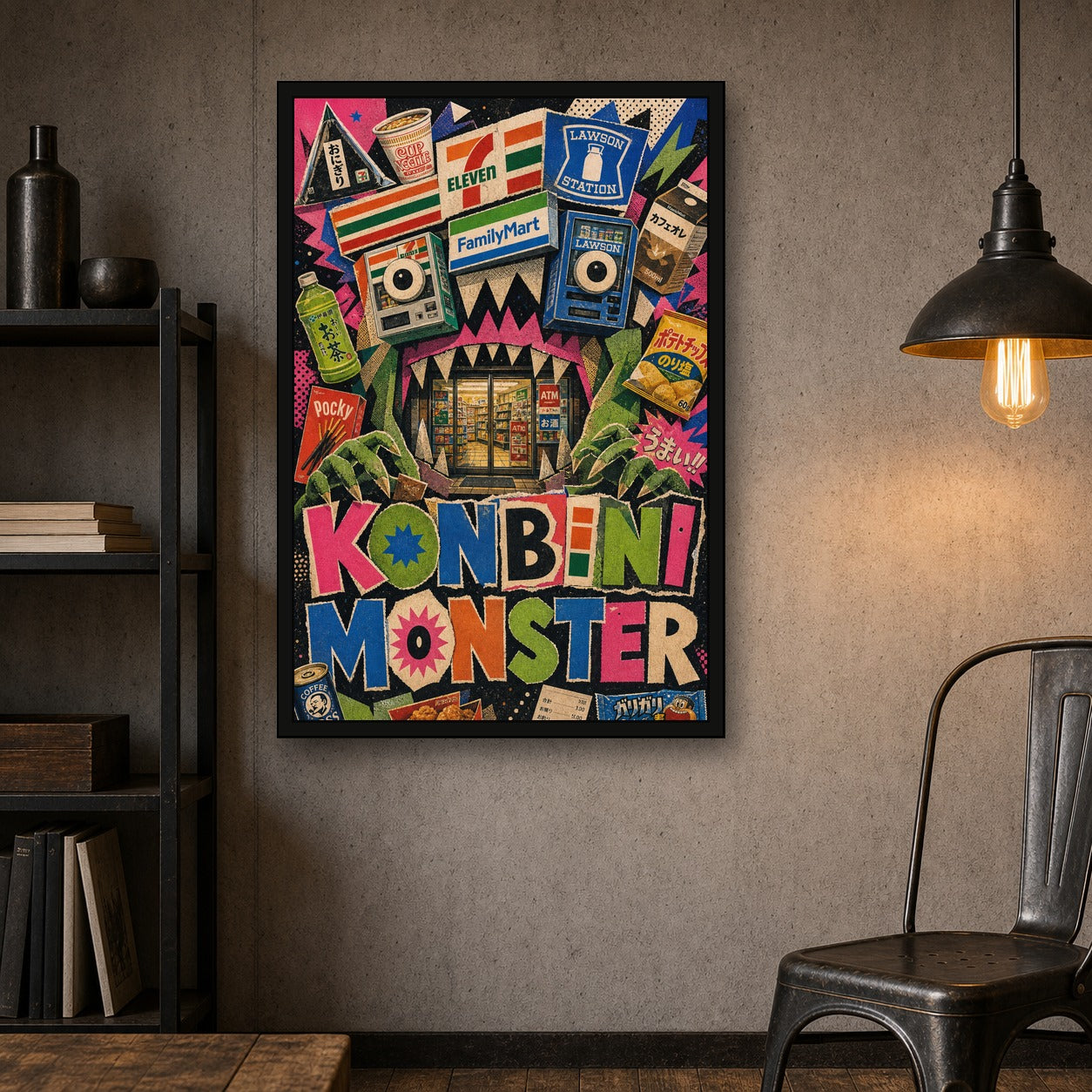 Konbinimonster Logo Japanese Retro Poster Print - 2x3 room mockup