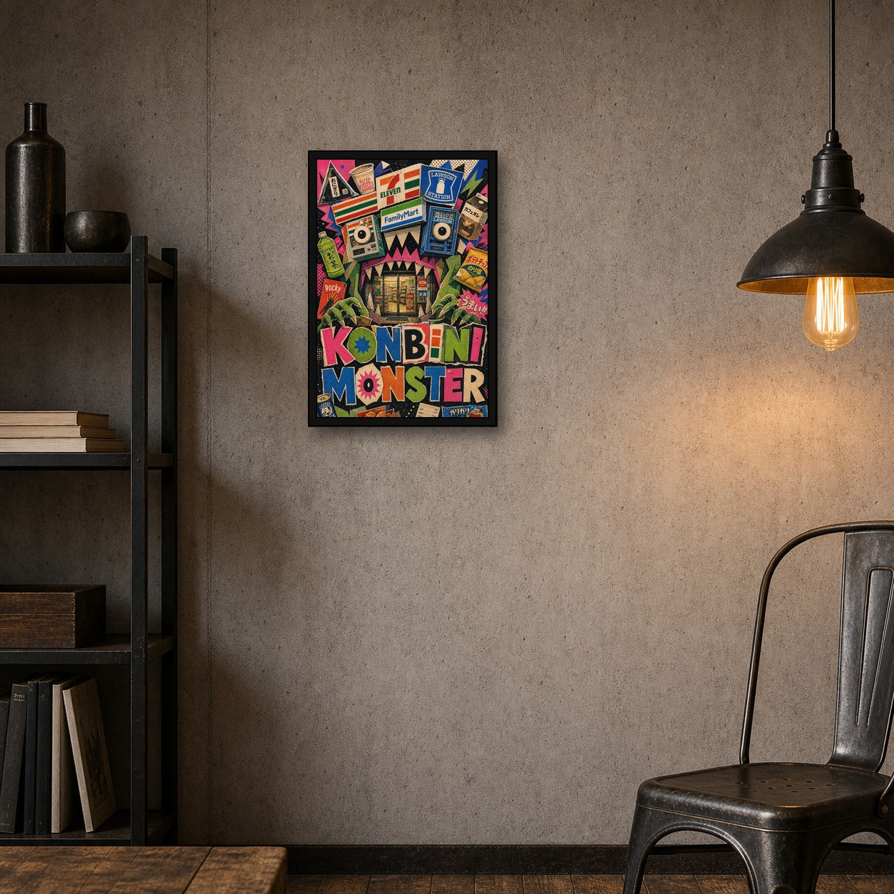 Konbinimonster Logo Japanese Retro Poster Print - 2x3 room mockup