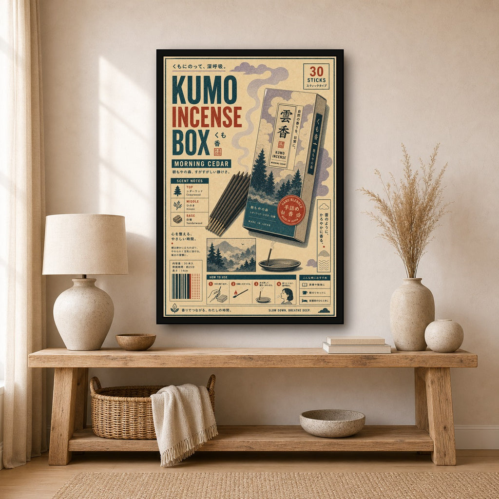 Kumo Incense Box Japanese Retro Poster Print - 2x3 room mockup
