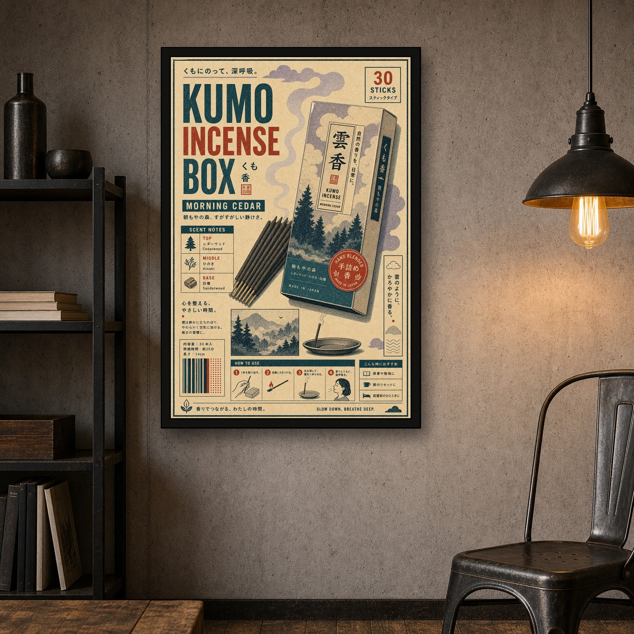 Kumo Incense Box Japanese Retro Poster Print - 2x3 room mockup
