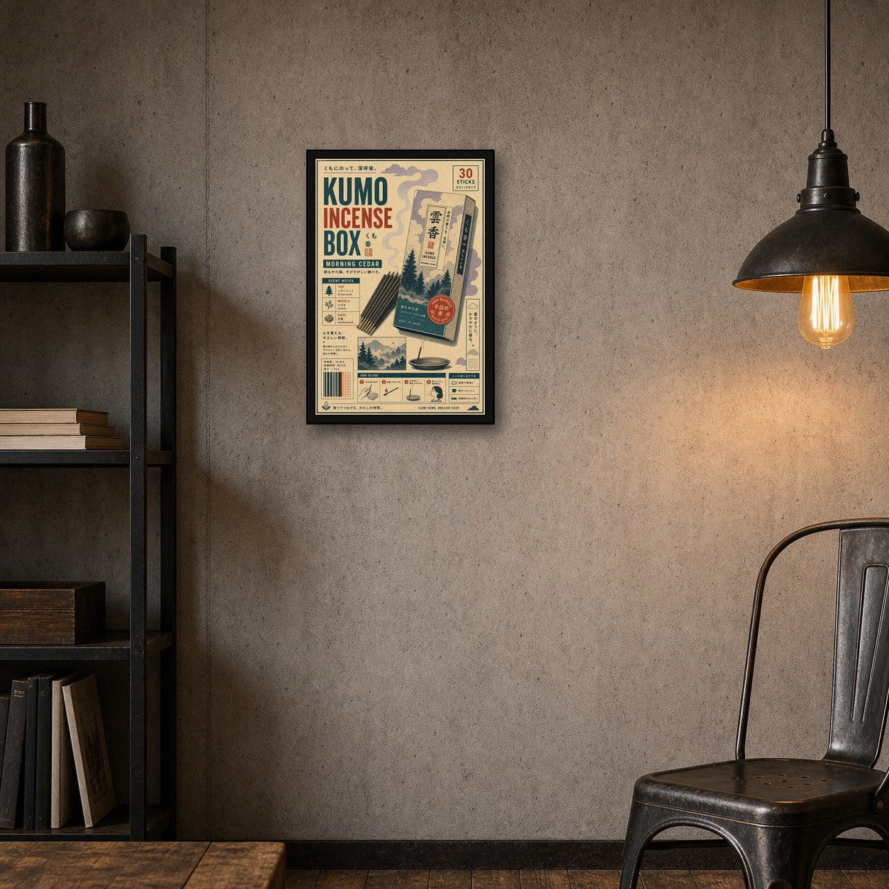 Kumo Incense Box Japanese Retro Poster Print - 2x3 room mockup