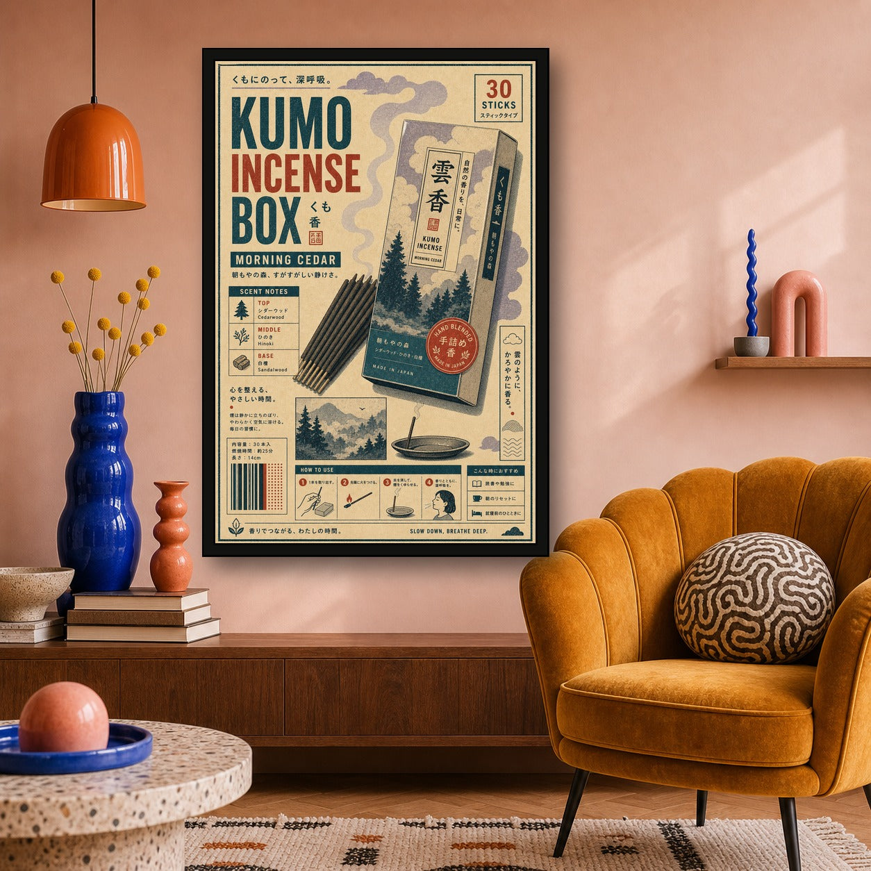 Kumo Incense Box Japanese Retro Poster Print - 2x3 room mockup