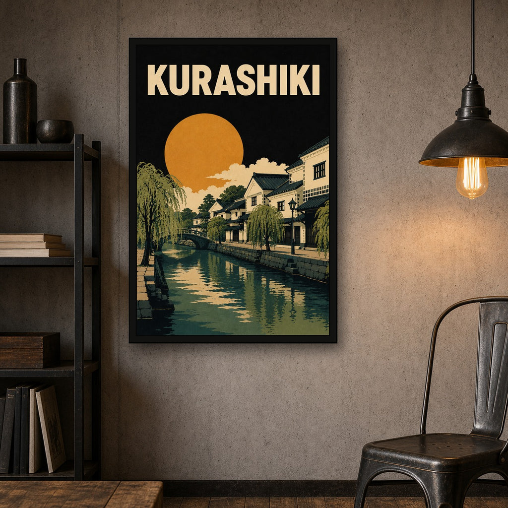 Kurashiki Canal Japanese Retro Poster Print - 2x3 room mockup