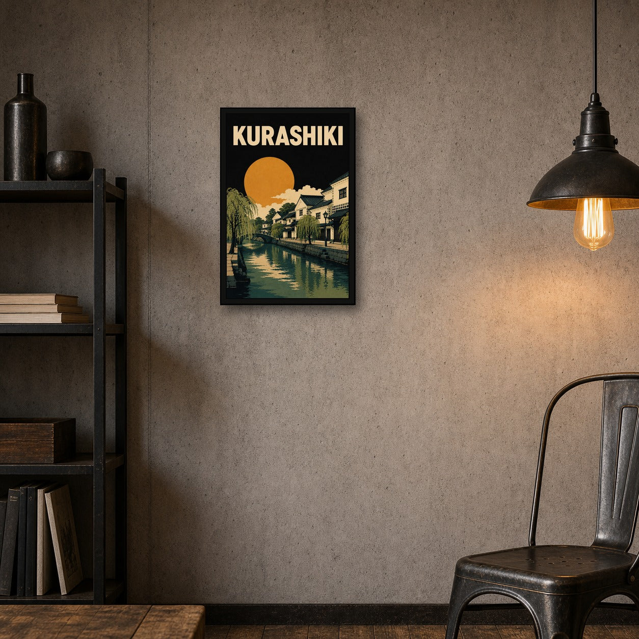 Kurashiki Canal Japanese Retro Poster Print - 2x3 room mockup