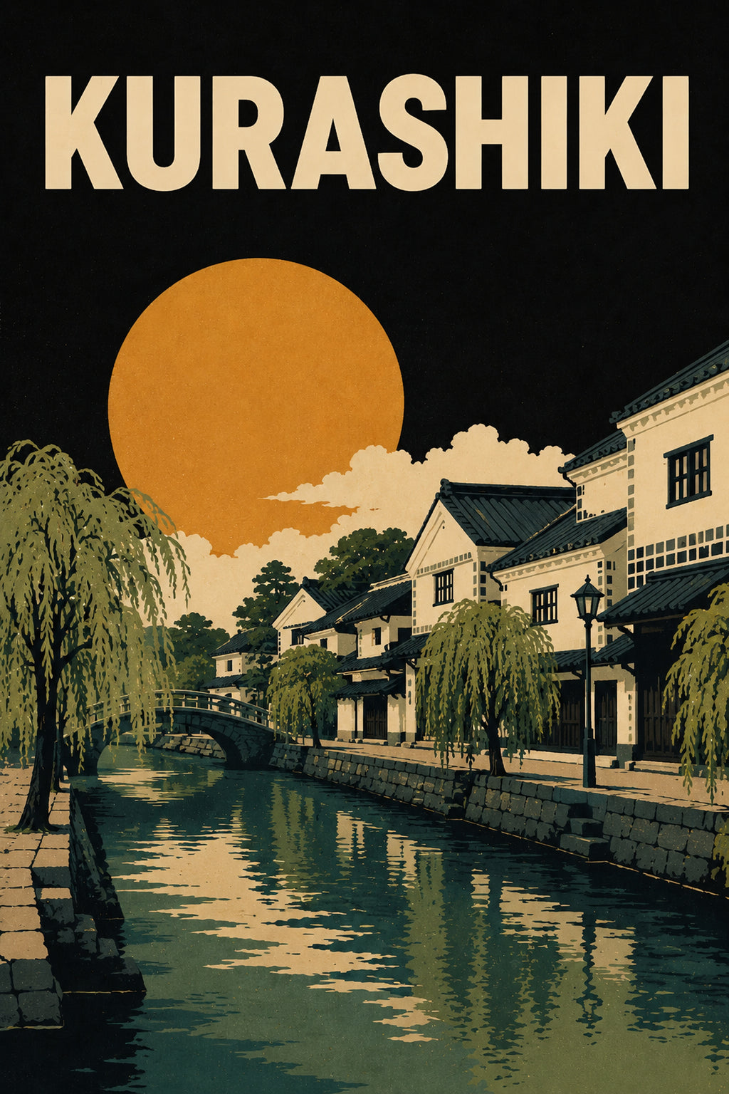 Kurashiki Canal Japanese Retro Poster Print