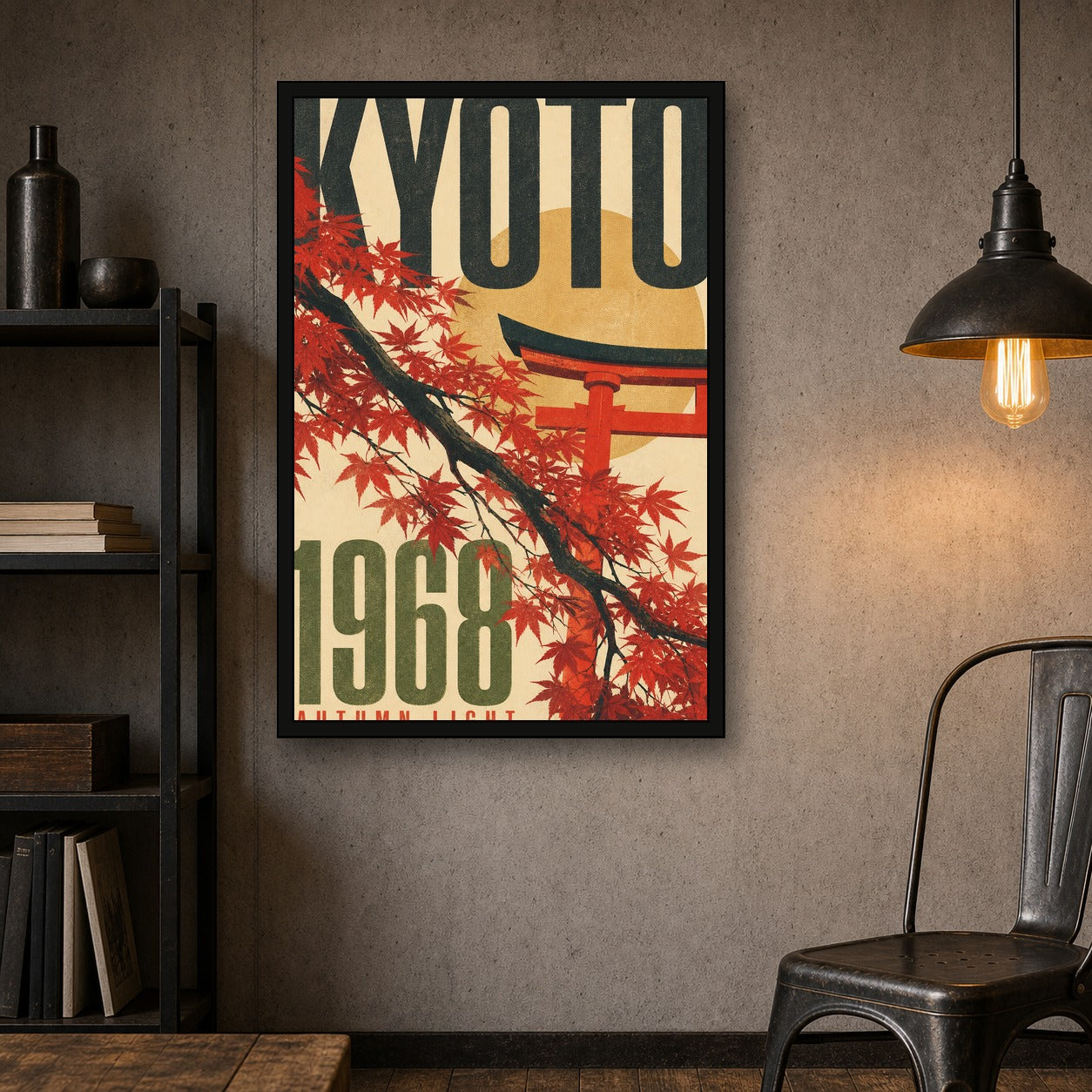 Kyoto Autumn Light Poster, Retro Japanese Travel Wall Art Print - 2x3 room mockup