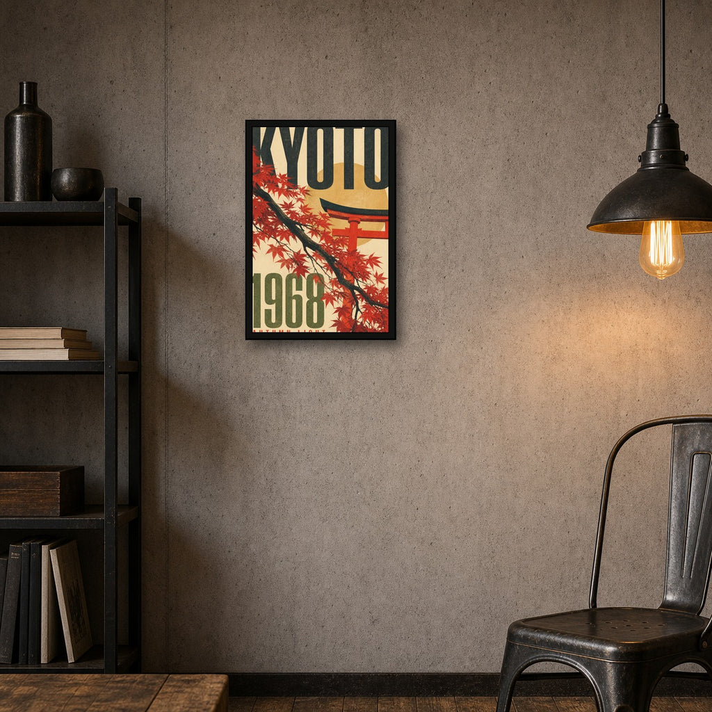 Kyoto Autumn Light Poster, Retro Japanese Travel Wall Art Print - 2x3 room mockup