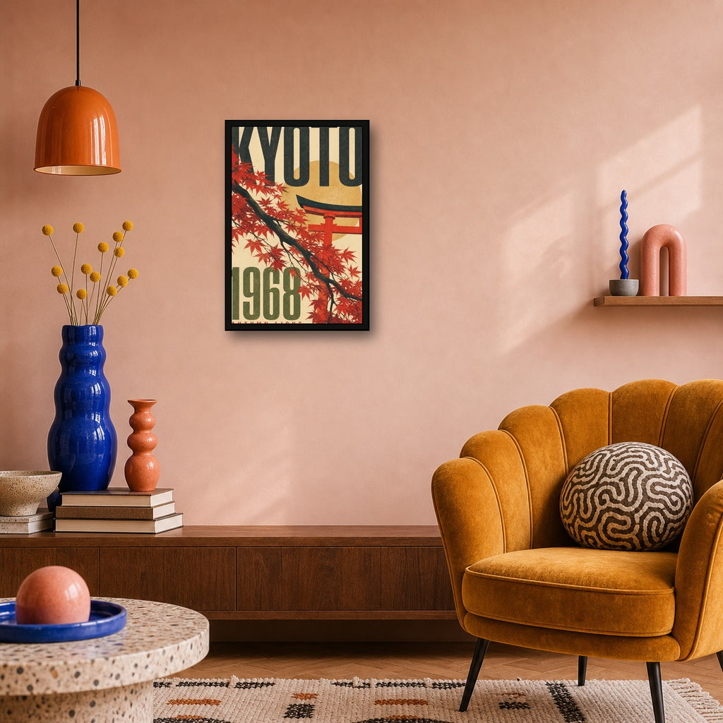 Kyoto Autumn Light Poster, Retro Japanese Travel Wall Art Print - 2x3 room mockup