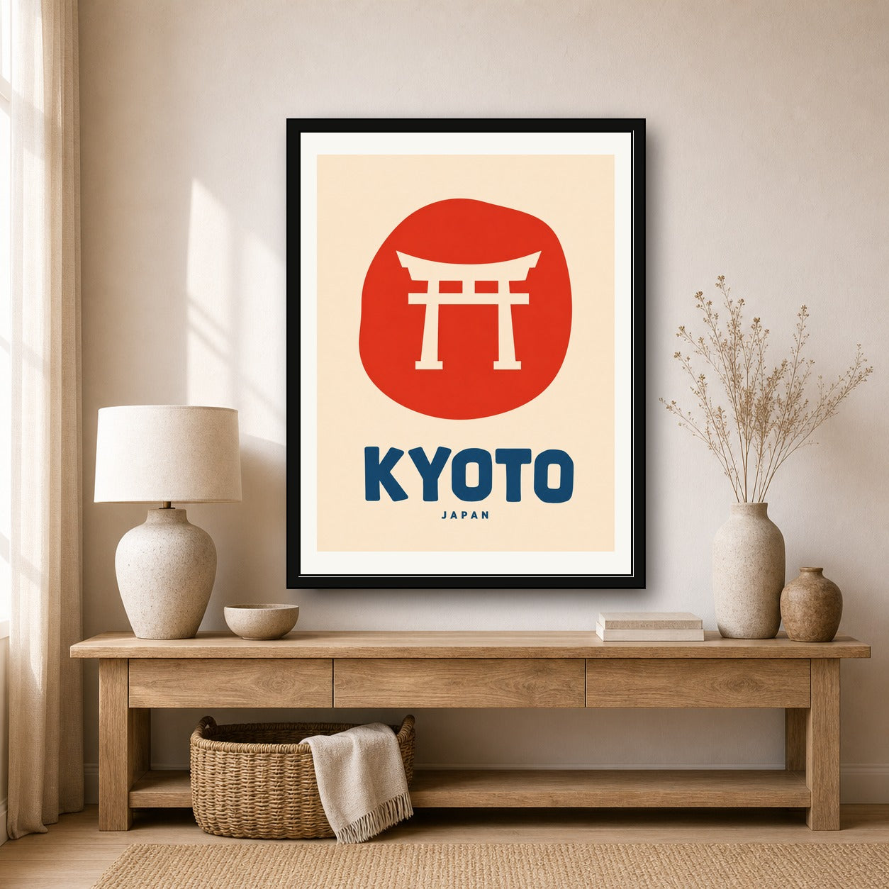 Kyoto Japan Torii Gate Poster - Minimalist Japanese Travel Wall Art in Your Choice of Six Sizes - corrected 3x4 room mockup