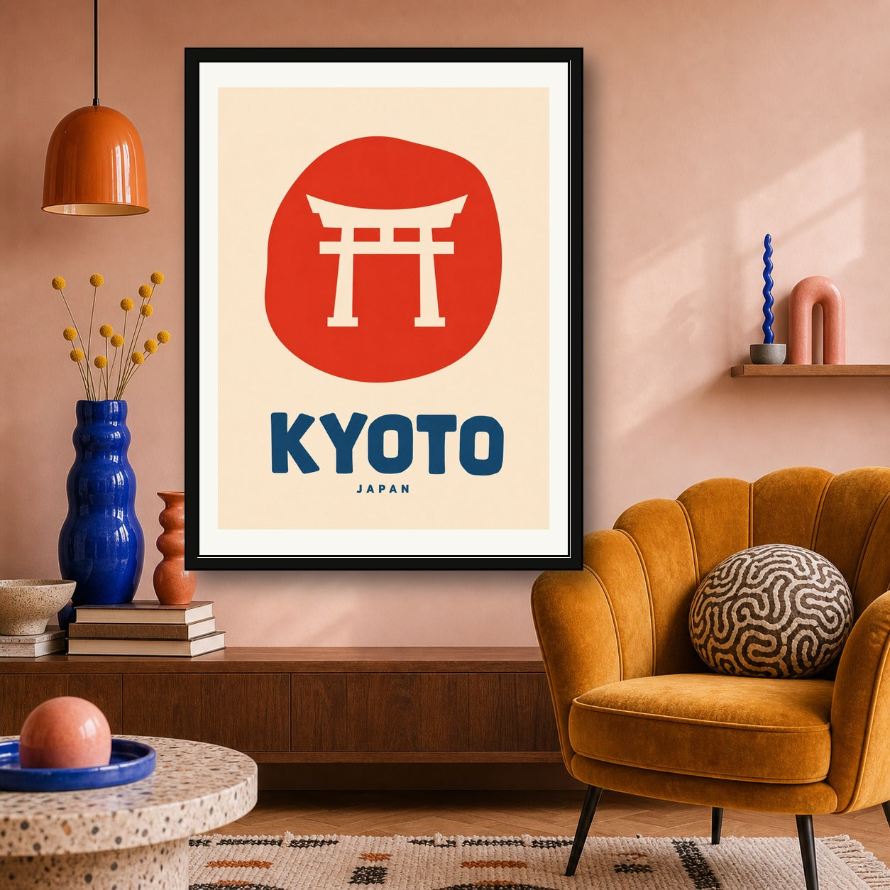 Kyoto Japan Torii Gate Poster - Minimalist Japanese Travel Wall Art in Your Choice of Six Sizes - corrected 3x4 room mockup