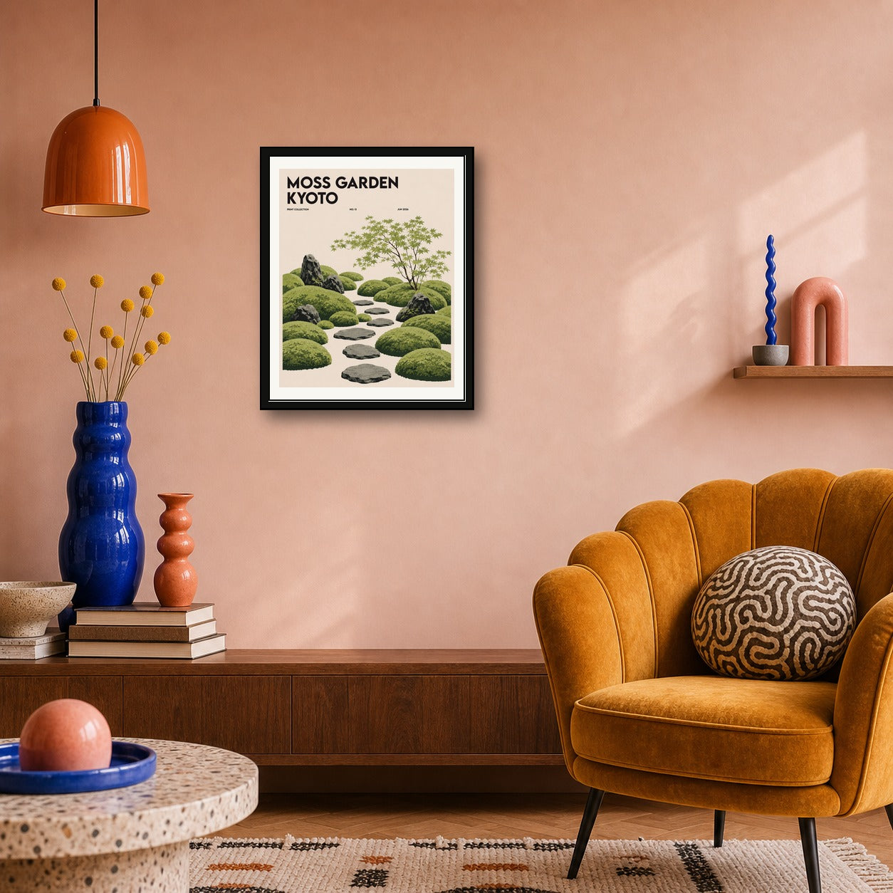 Kyoto Moss Garden Poster, Japanese Zen Wall Art, Serene Travel Print for Tranquil Decor - corrected 4x5 room mockup