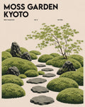 Kyoto Moss Garden Poster, Japanese Zen Wall Art, Serene Travel Print for Tranquil Decor - corrected 4x5 flat artwork