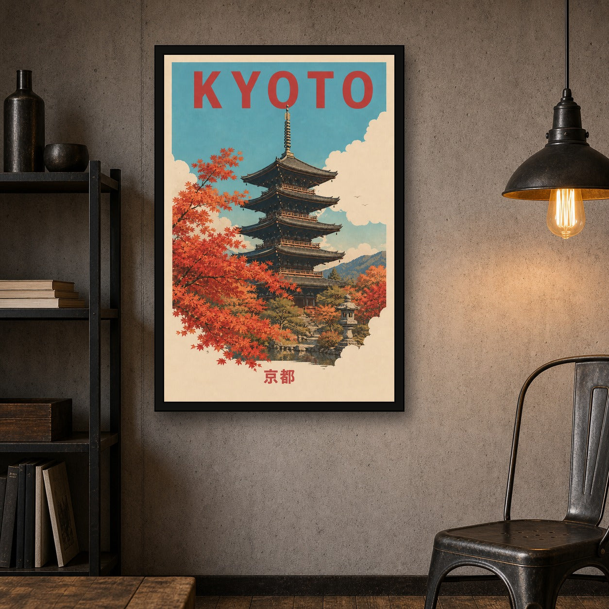 Kyoto Pagoda Travel Japanese Retro Poster Print - 2x3 room mockup