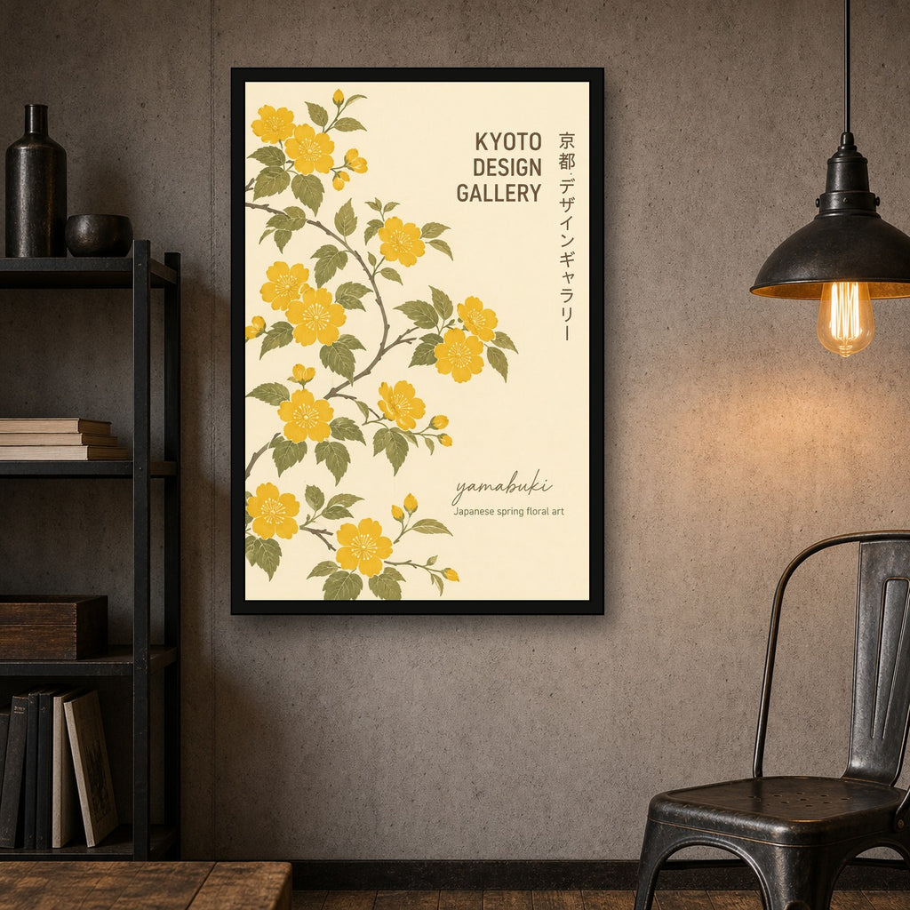 Kyoto Yamabuki Floral Poster, Japanese Spring Wall Art, Elegant Yellow Flower Print in multiple sizes - 2x3 room mockup