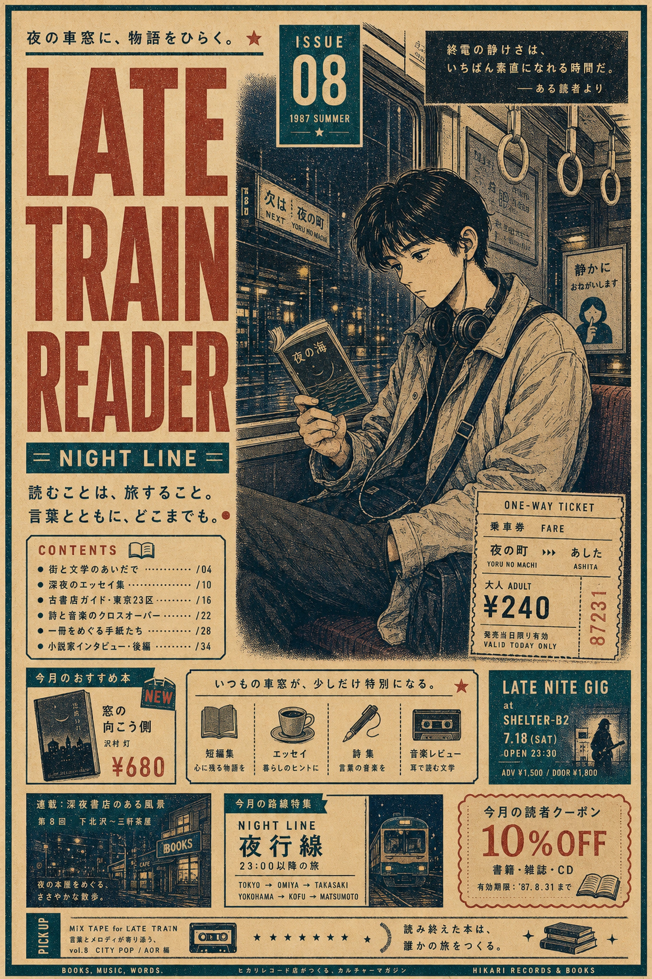 Late Train Reader Japanese Retro Poster Print