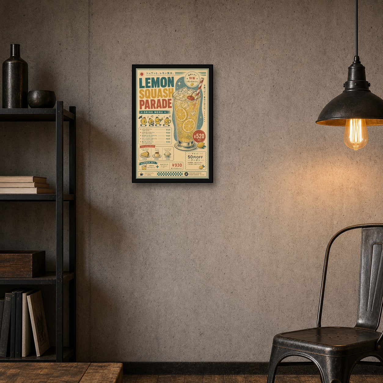 Lemon Squash Parade Japanese Retro Poster Print - 2x3 room mockup