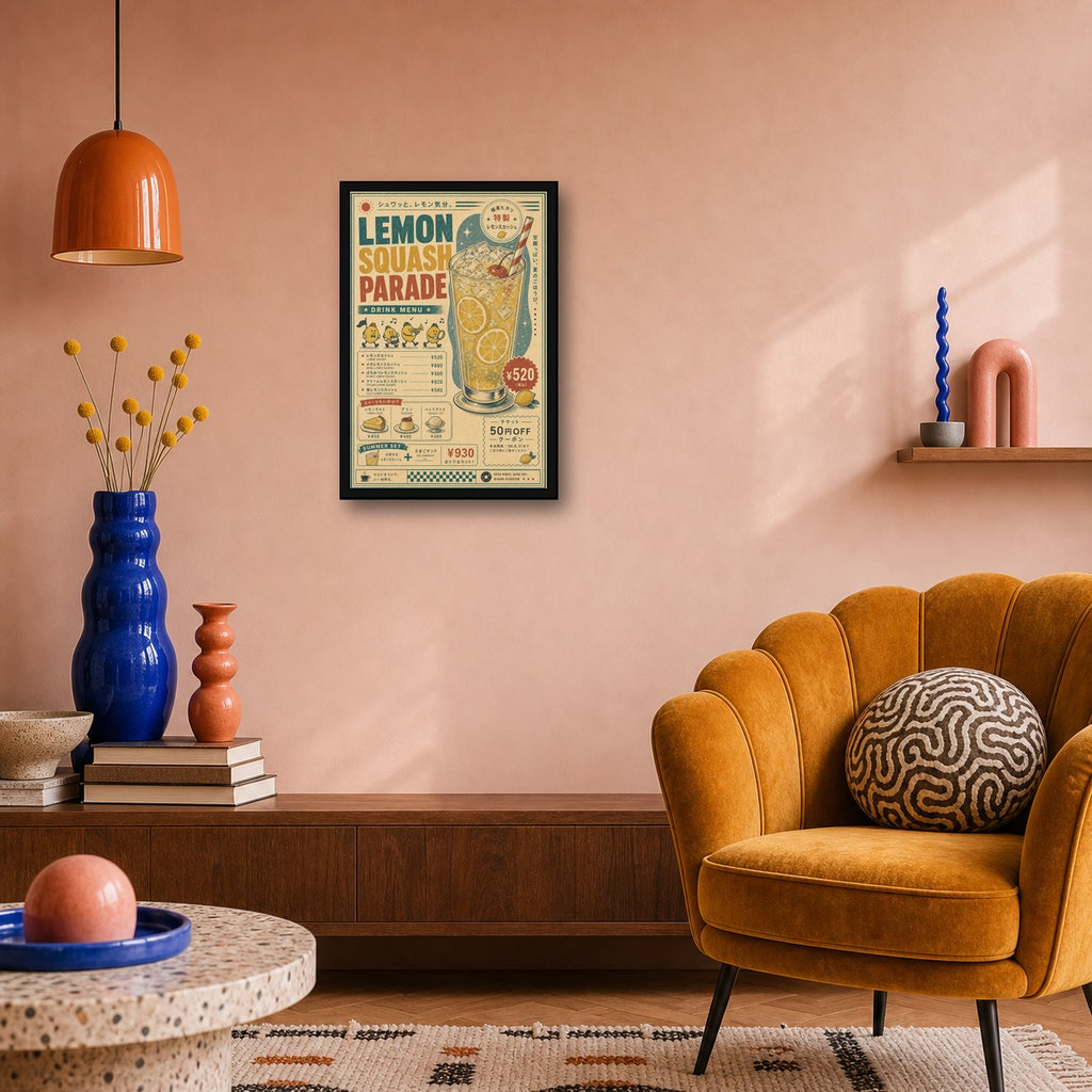 Lemon Squash Parade Japanese Retro Poster Print - 2x3 room mockup