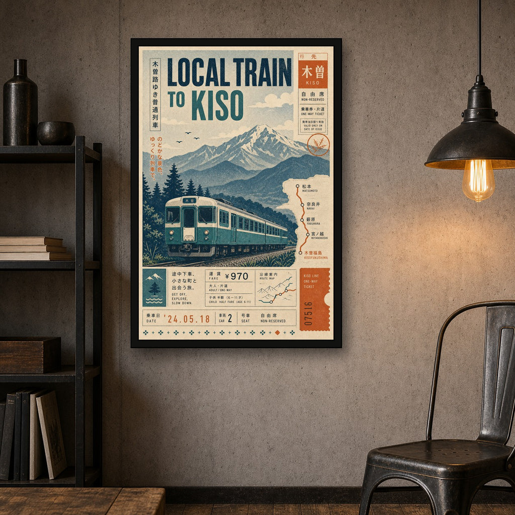 Local Train To Kiso Japanese Retro Poster Print - 2x3 room mockup