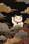 Lucky Cat Wave Poster, Maneki Neko Japanese Wall Art Print
