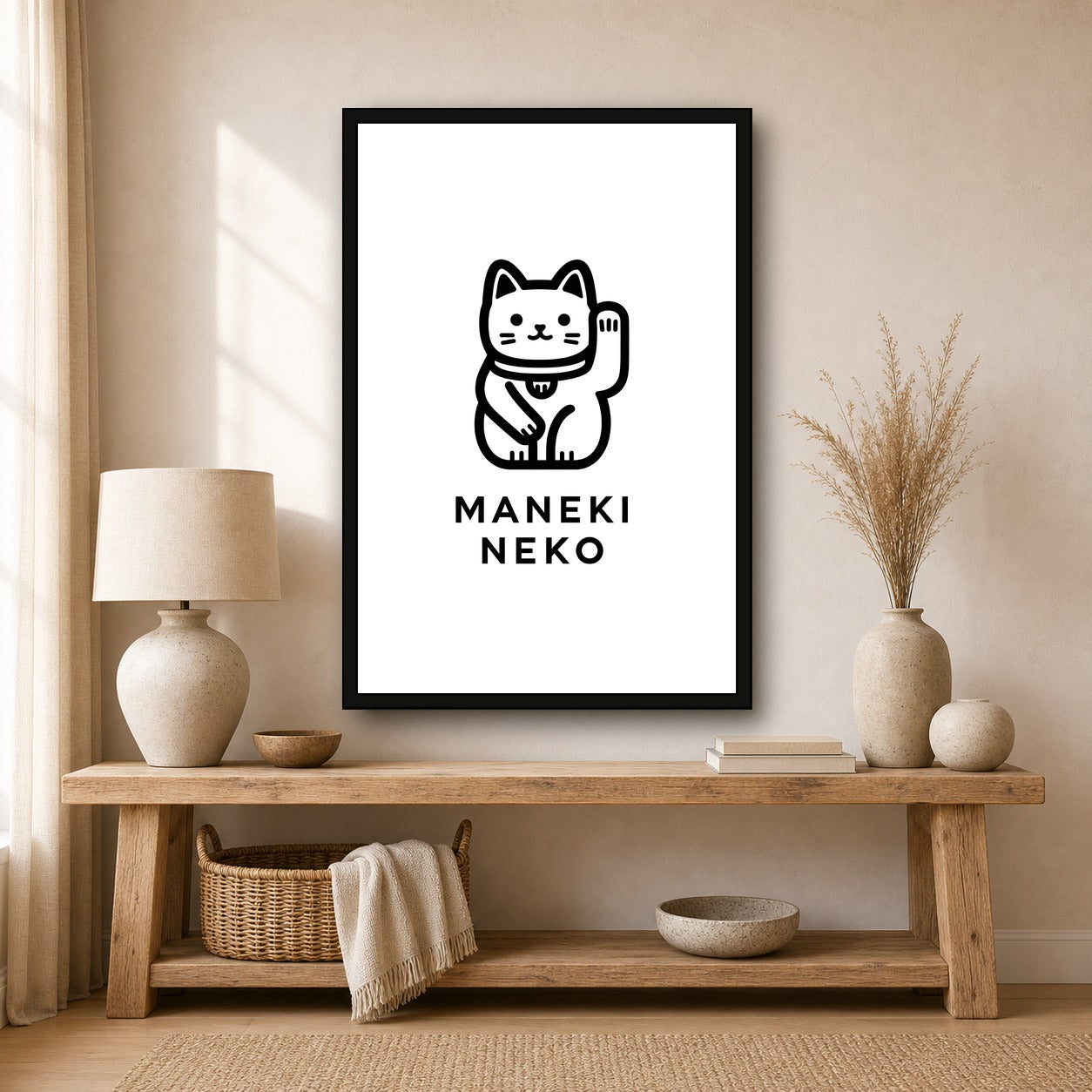 Maneki Neko Poster, Lucky Cat Japanese Wall Art, Poster Print - 2x3 room mockup