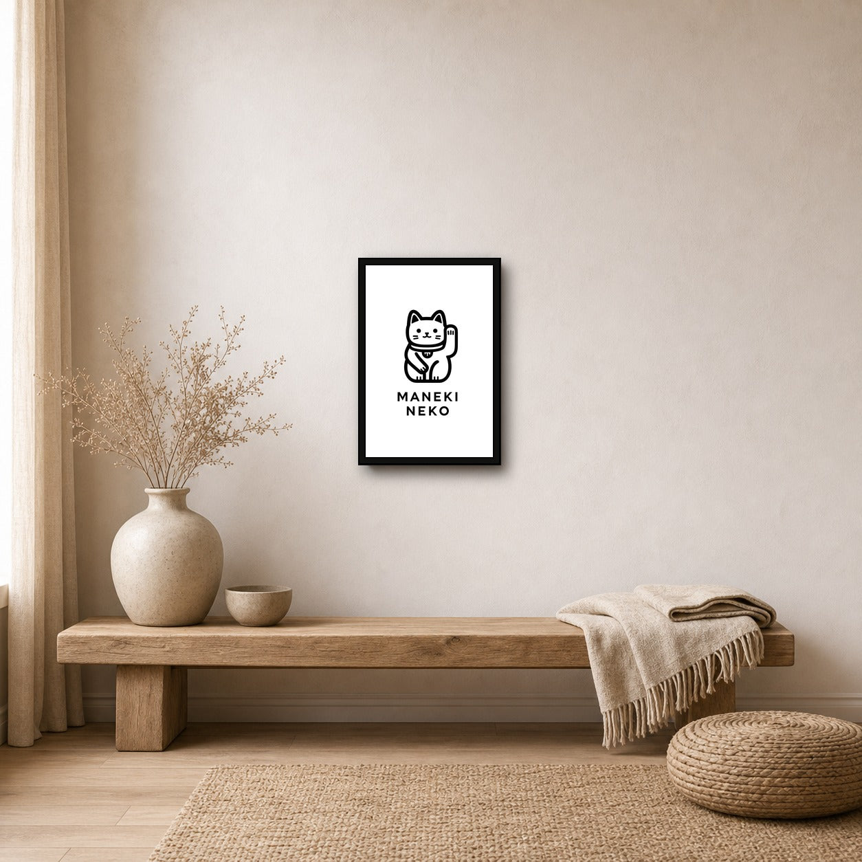 Maneki Neko Poster, Lucky Cat Japanese Wall Art, Poster Print - 2x3 room mockup