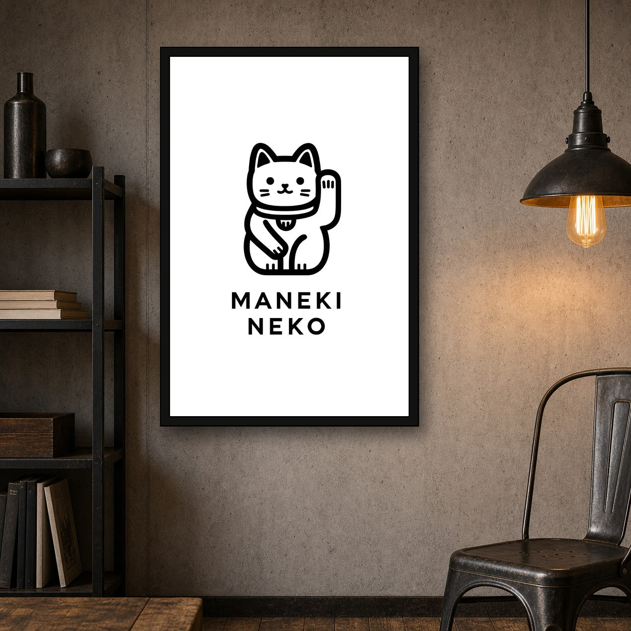 Maneki Neko Poster, Lucky Cat Japanese Wall Art, Poster Print - 2x3 room mockup