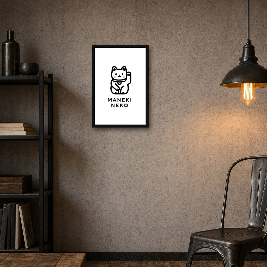 Maneki Neko Poster, Lucky Cat Japanese Wall Art, Poster Print - 2x3 room mockup