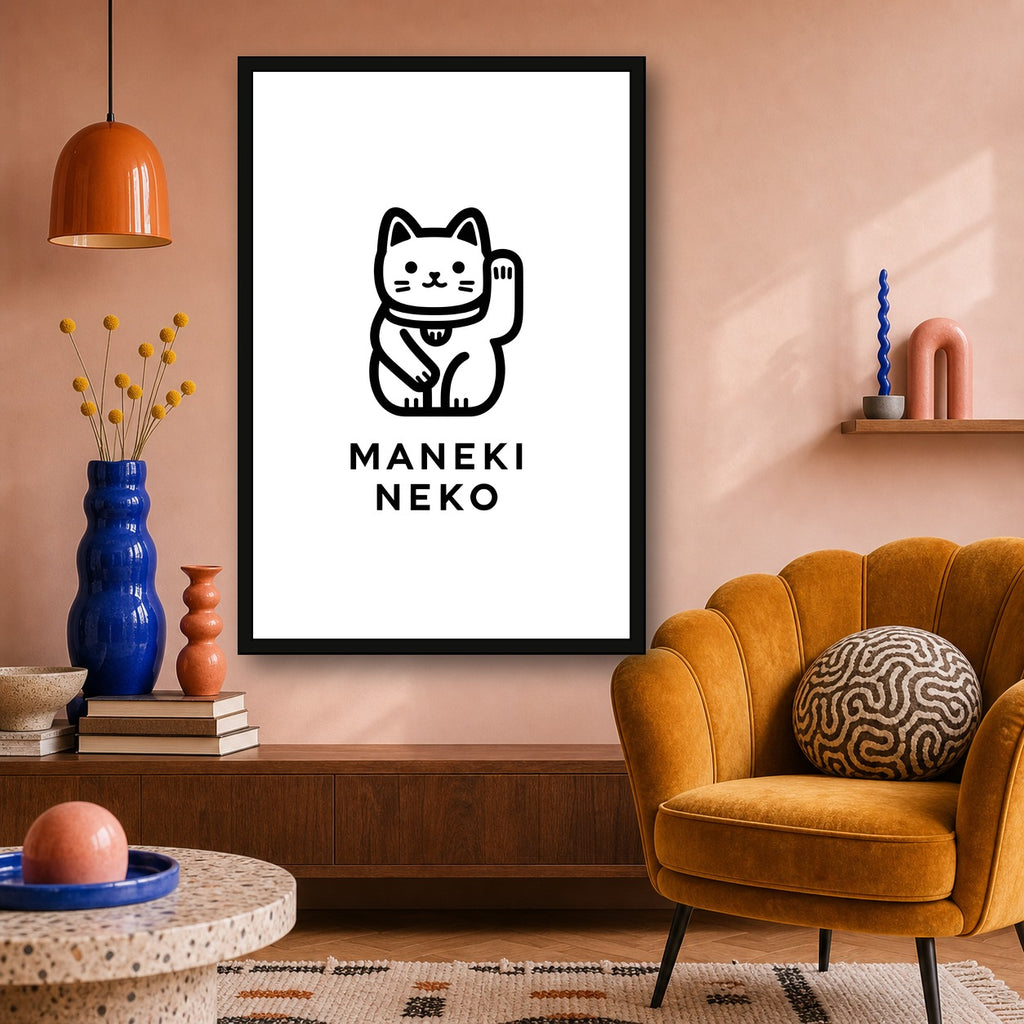 Maneki Neko Poster, Lucky Cat Japanese Wall Art, Poster Print - 2x3 room mockup
