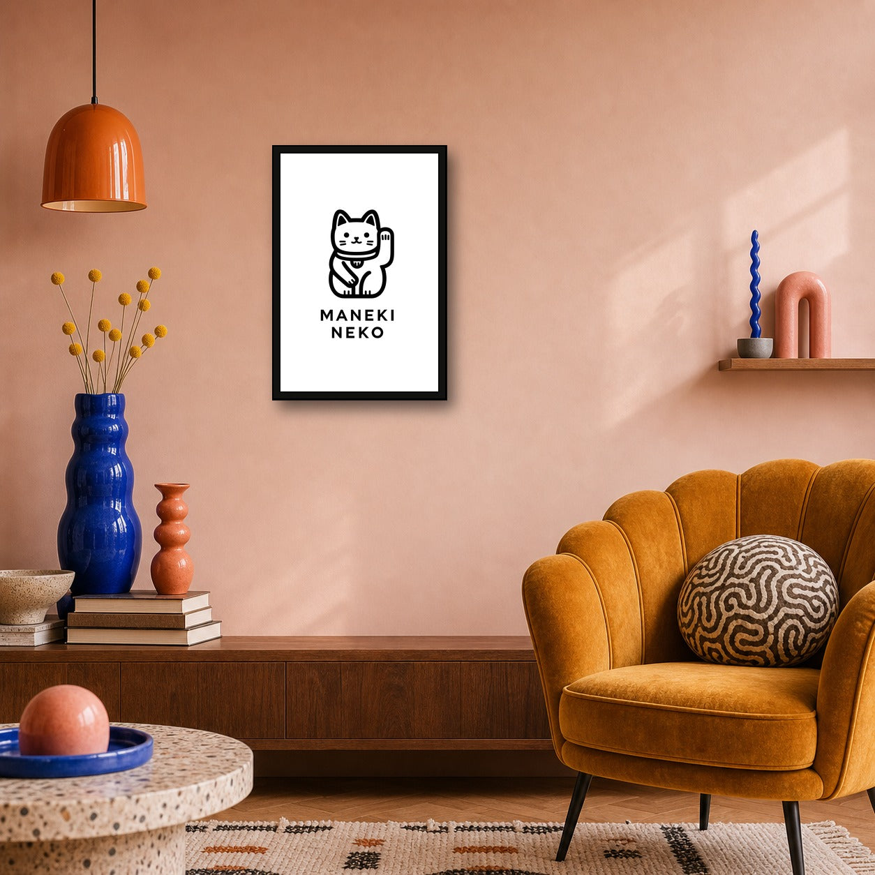Maneki Neko Poster, Lucky Cat Japanese Wall Art, Poster Print - 2x3 room mockup