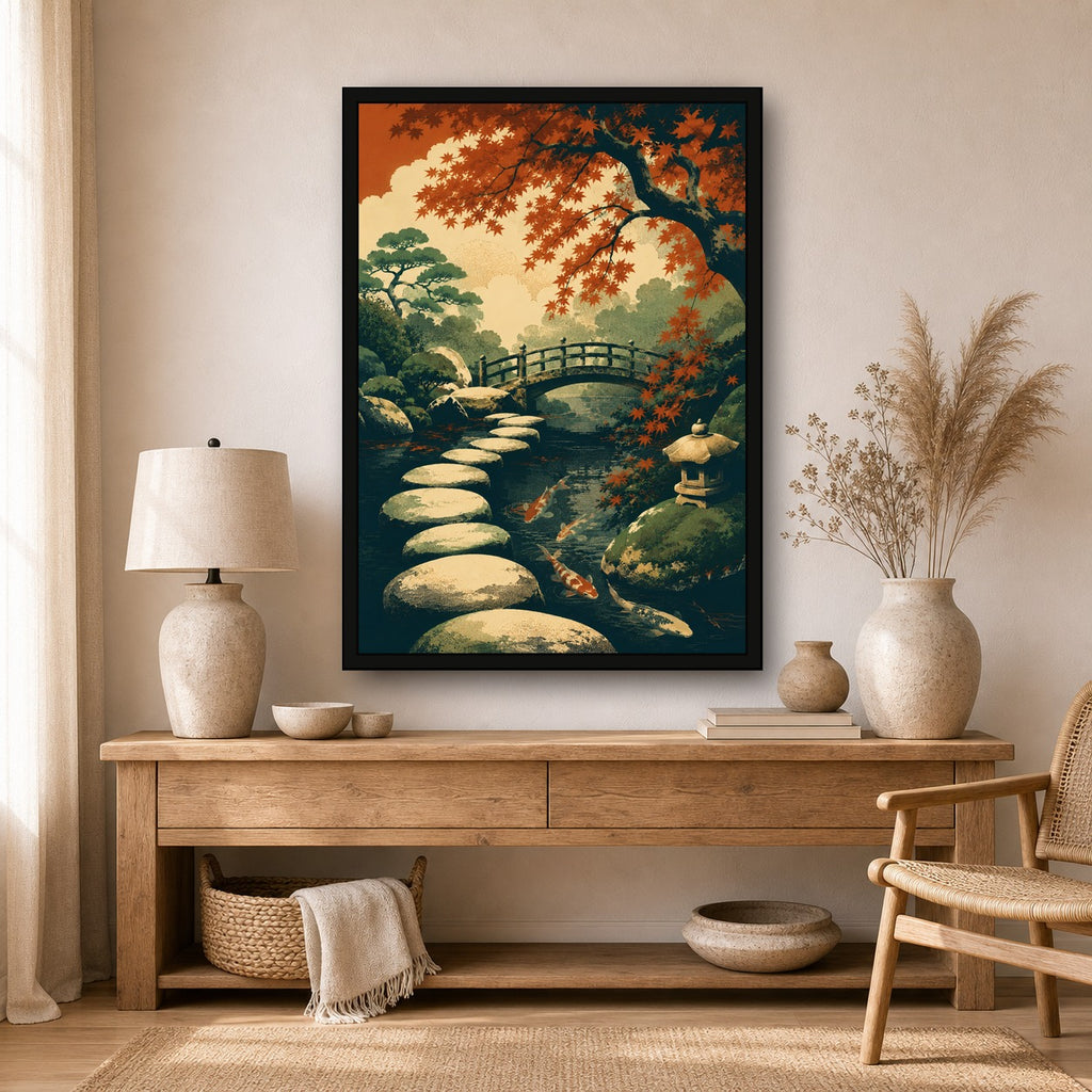 Maple Zen Garden Japanese Retro Poster Print - A room mockup