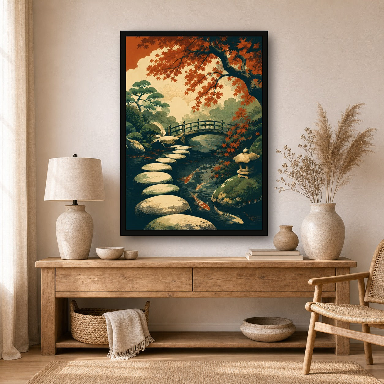 Maple Zen Garden Japanese Retro Poster Print - A room mockup