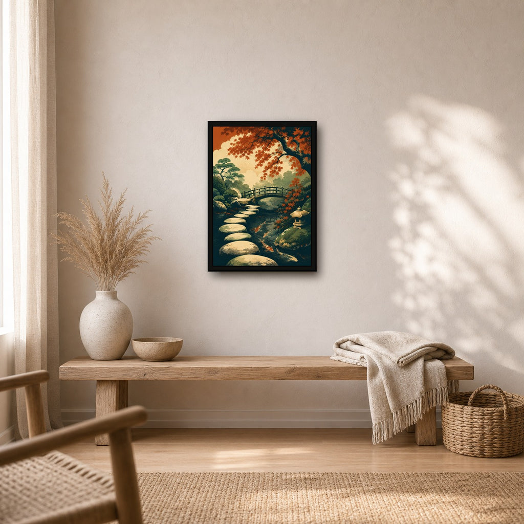 Maple Zen Garden Japanese Retro Poster Print - A room mockup