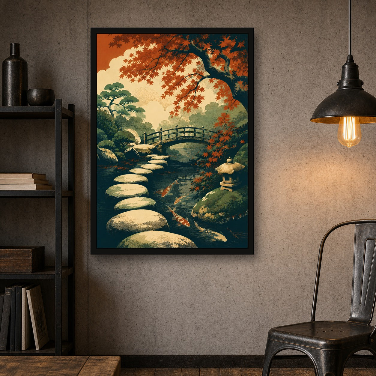 Maple Zen Garden Japanese Retro Poster Print - A room mockup