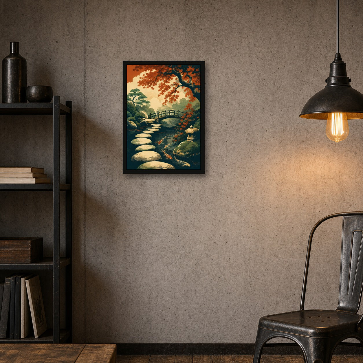 Maple Zen Garden Japanese Retro Poster Print - A room mockup