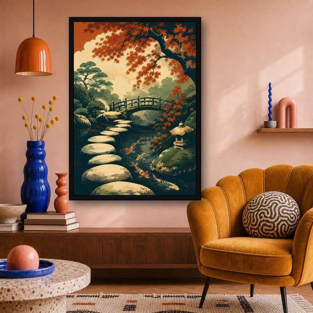 Maple Zen Garden Japanese Retro Poster Print - A room mockup