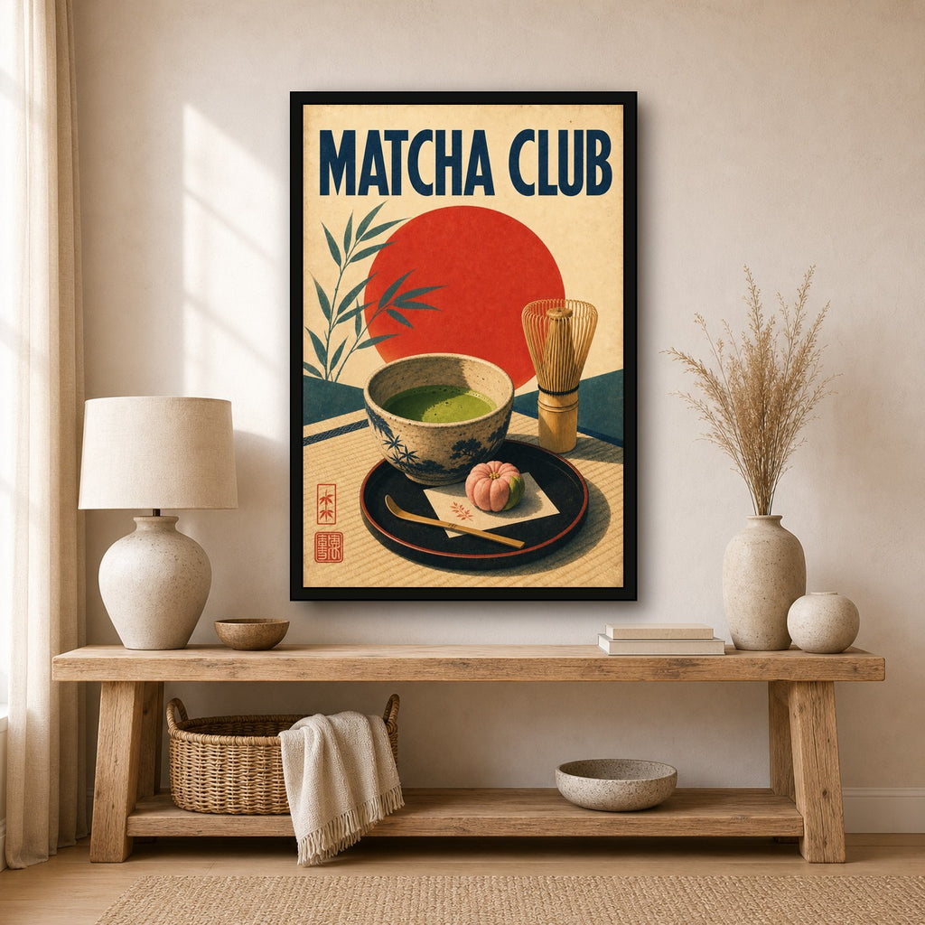 Matcha Club Poster Japanese Retro Poster Print - 2x3 room mockup