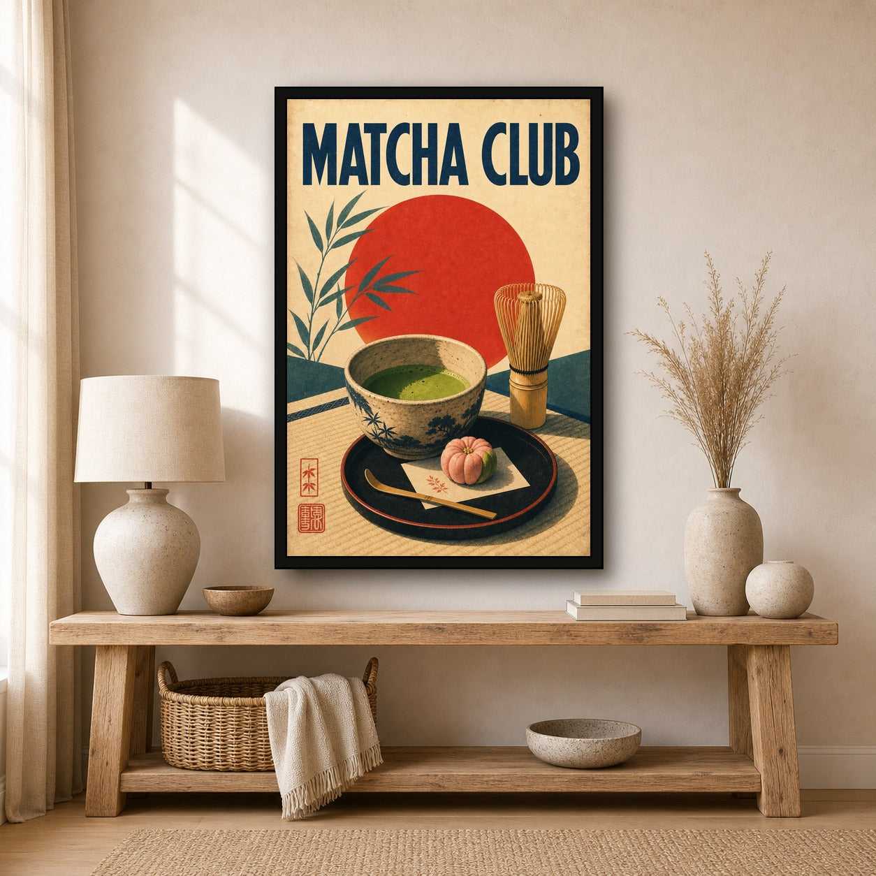 Matcha Club Poster Japanese Retro Poster Print - 2x3 room mockup