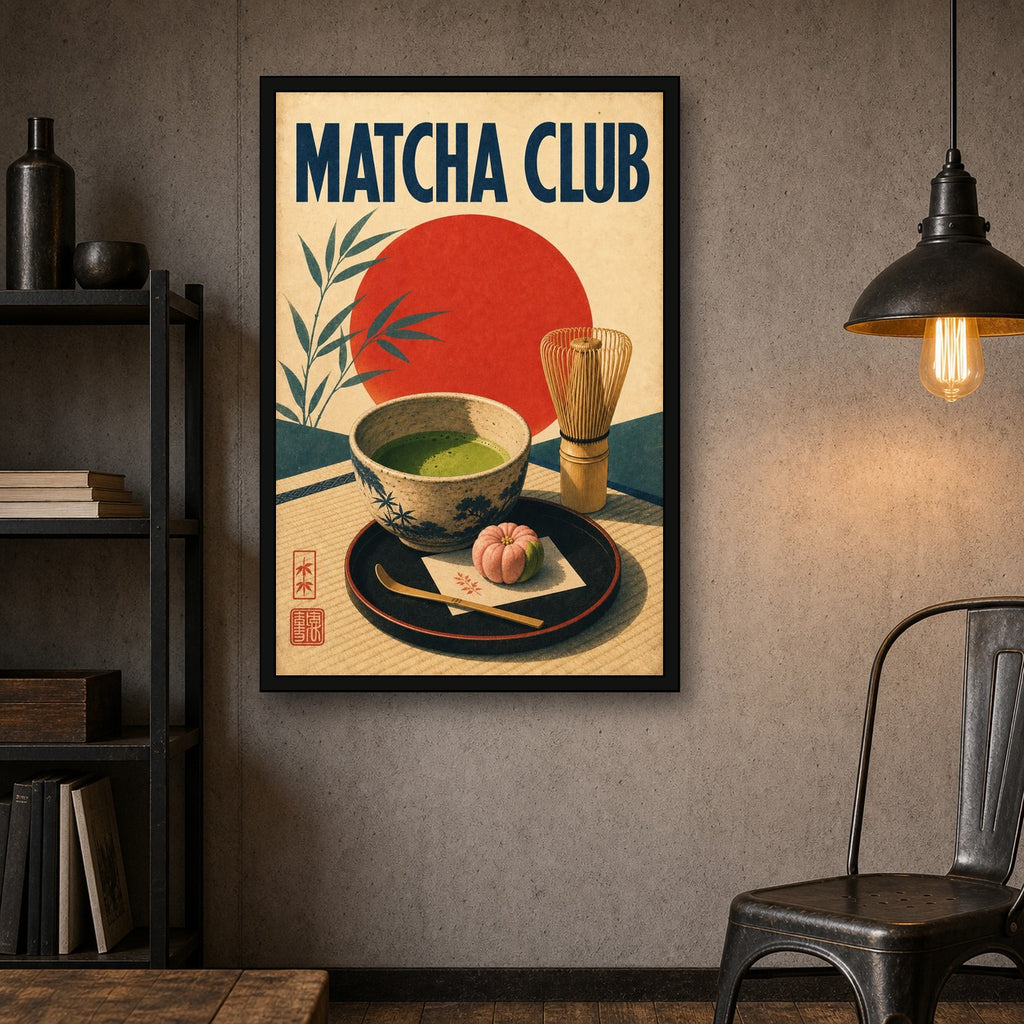 Matcha Club Poster Japanese Retro Poster Print - 2x3 room mockup