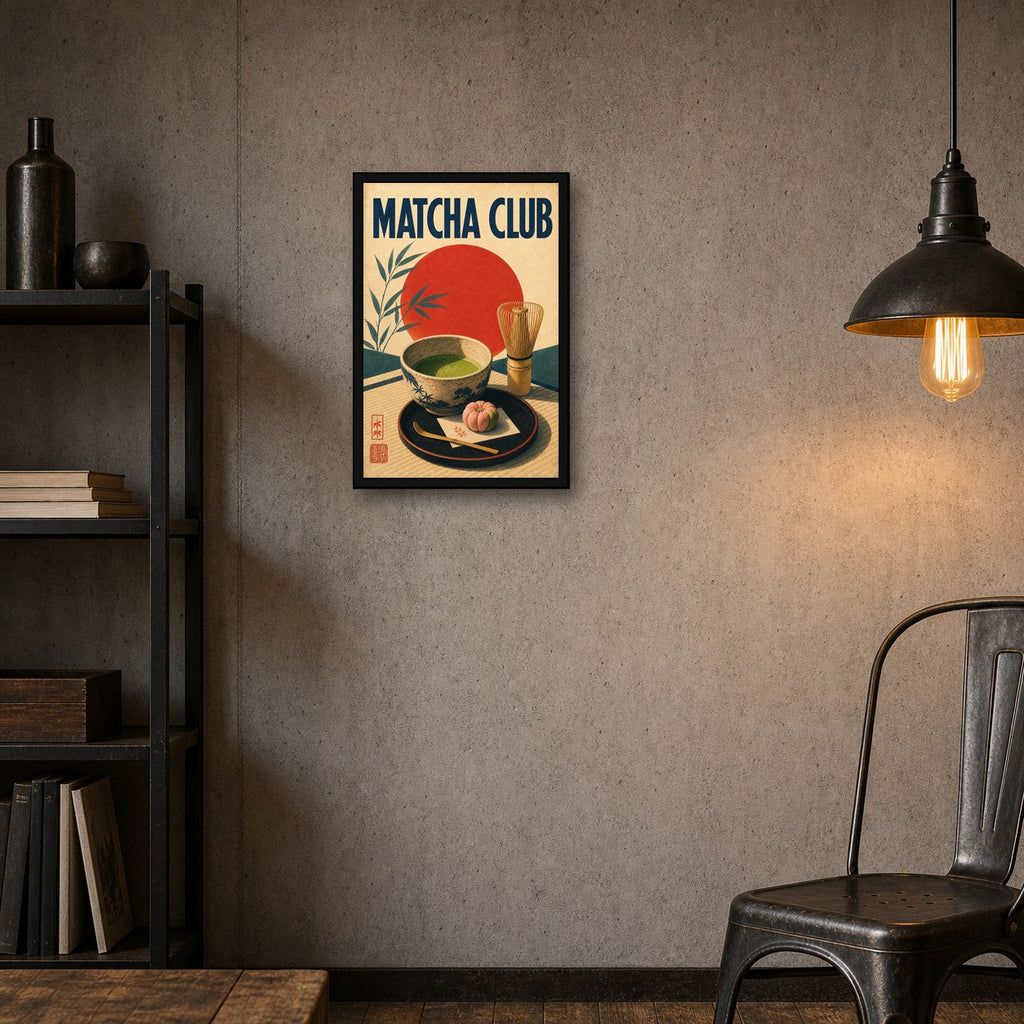 Matcha Club Poster Japanese Retro Poster Print - 2x3 room mockup