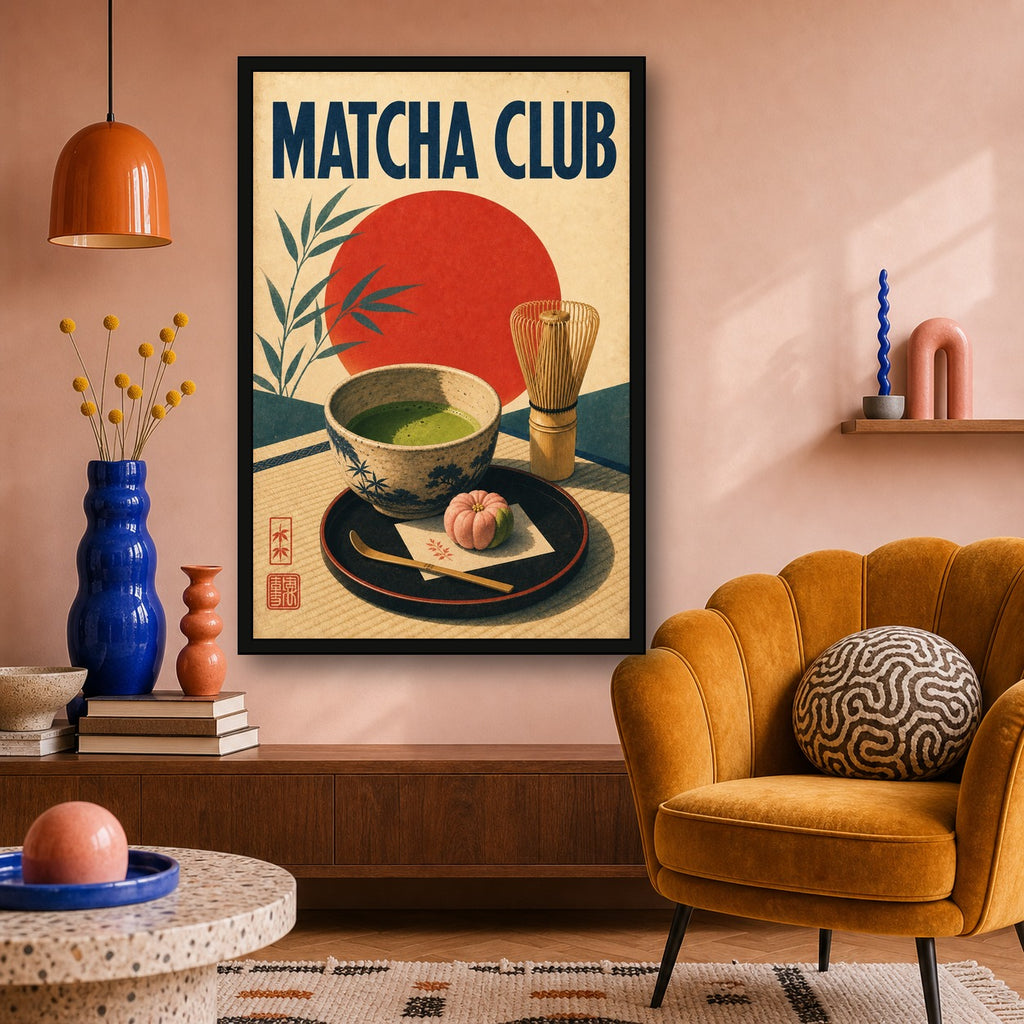 Matcha Club Poster Japanese Retro Poster Print - 2x3 room mockup