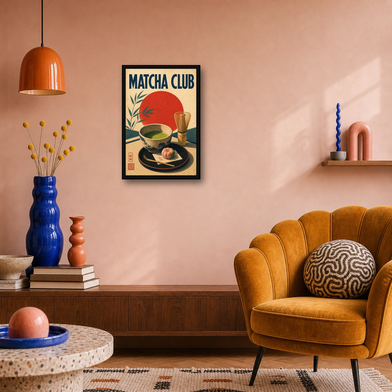 Matcha Club Poster Japanese Retro Poster Print - 2x3 room mockup