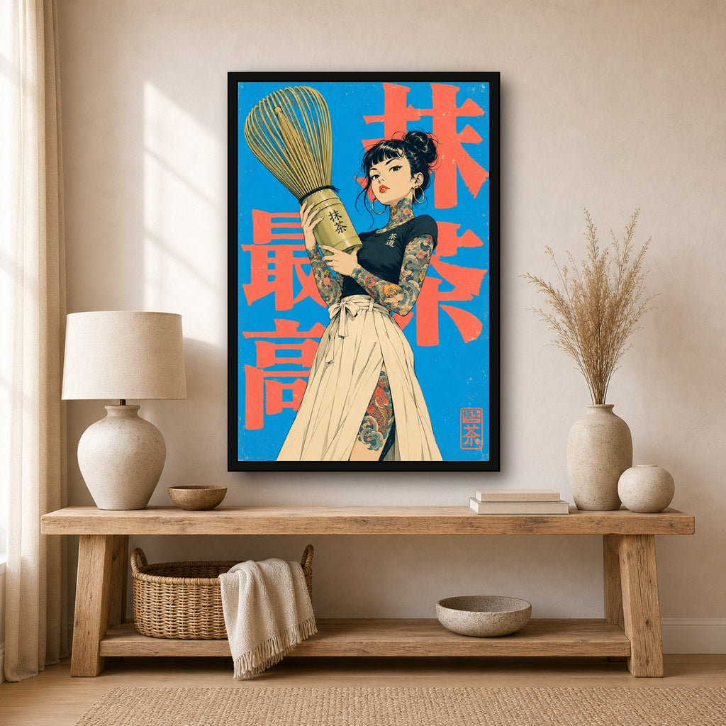 Matcha Girl Japanese Retro Poster Print - 2x3 room mockup