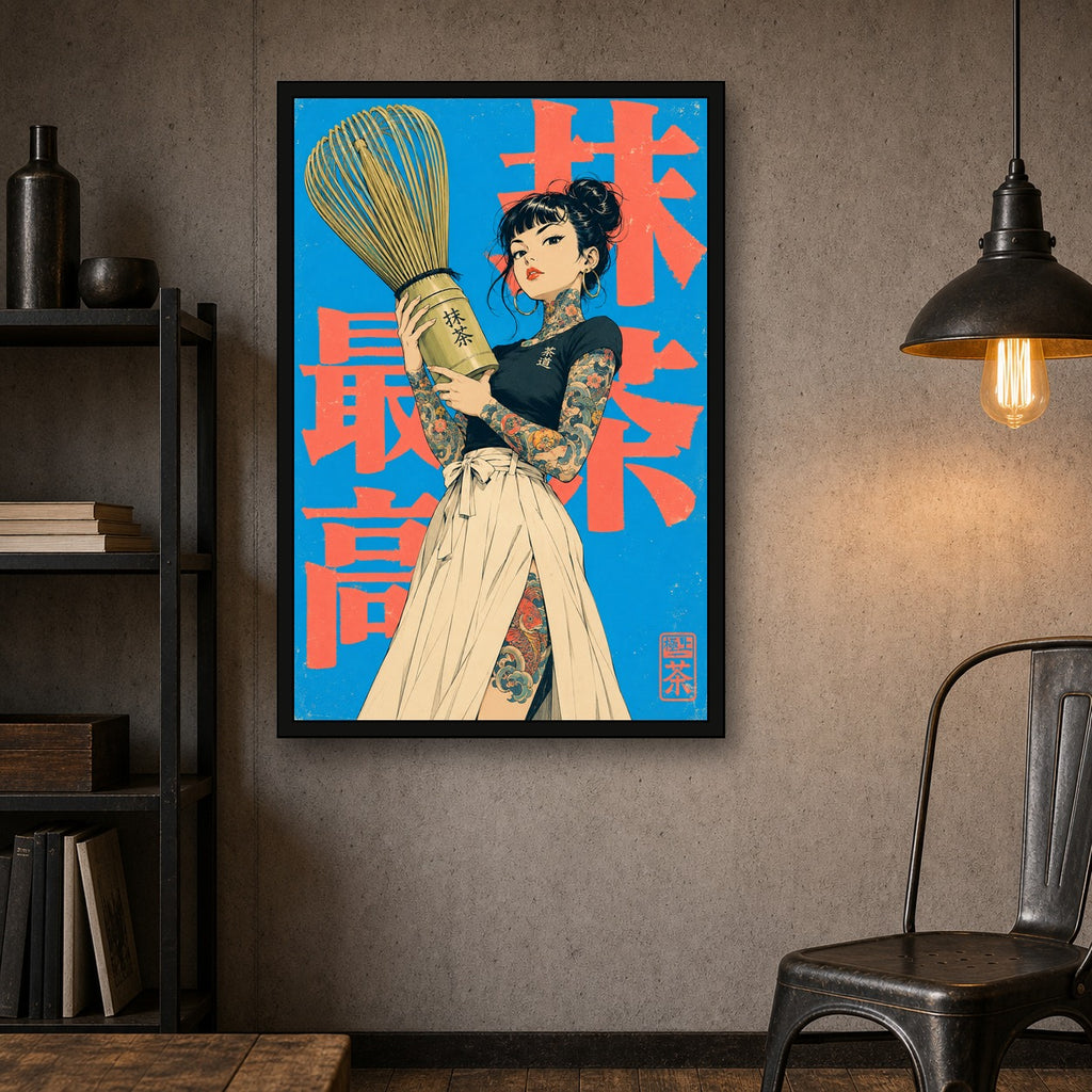Matcha Girl Japanese Retro Poster Print - 2x3 room mockup