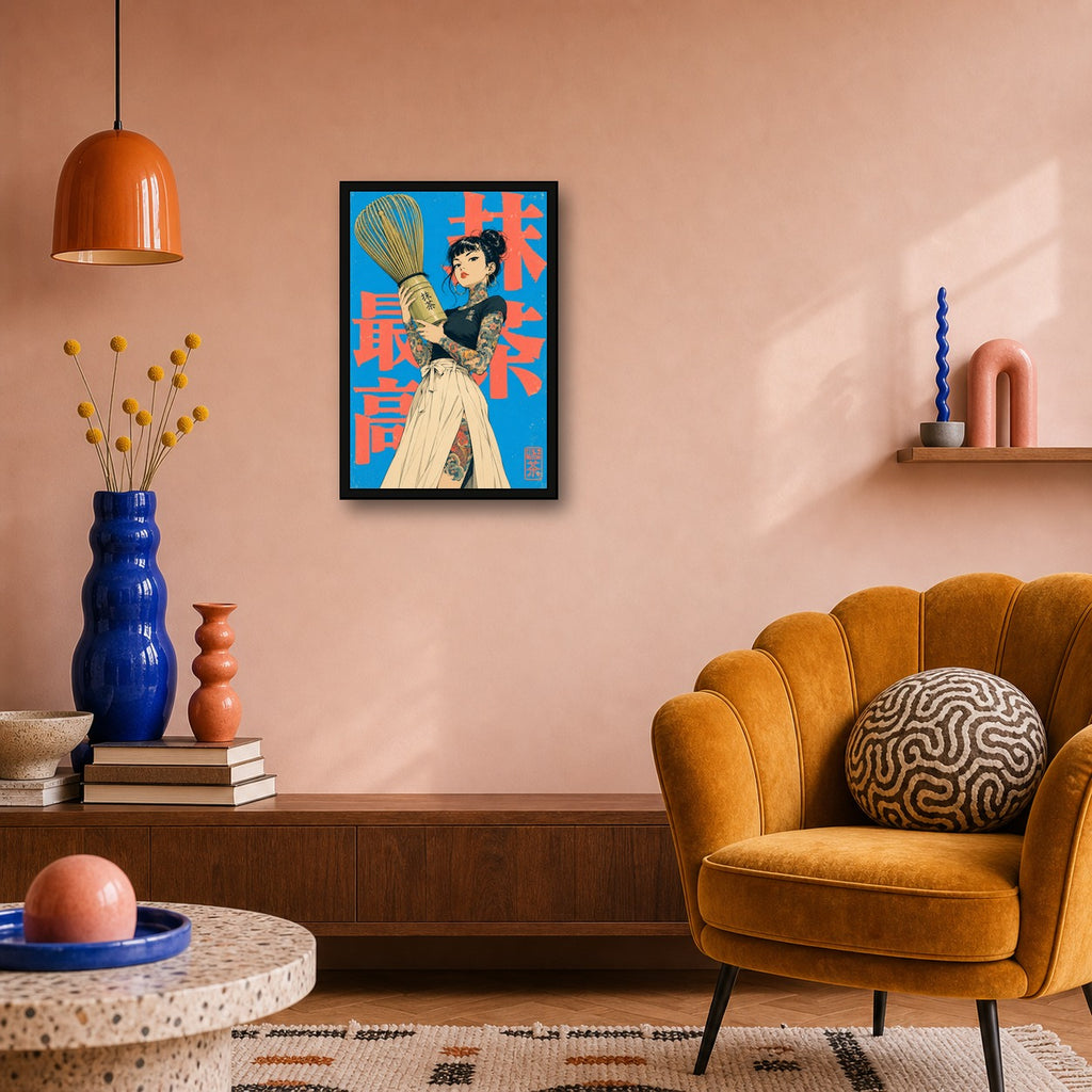 Matcha Girl Japanese Retro Poster Print - 2x3 room mockup