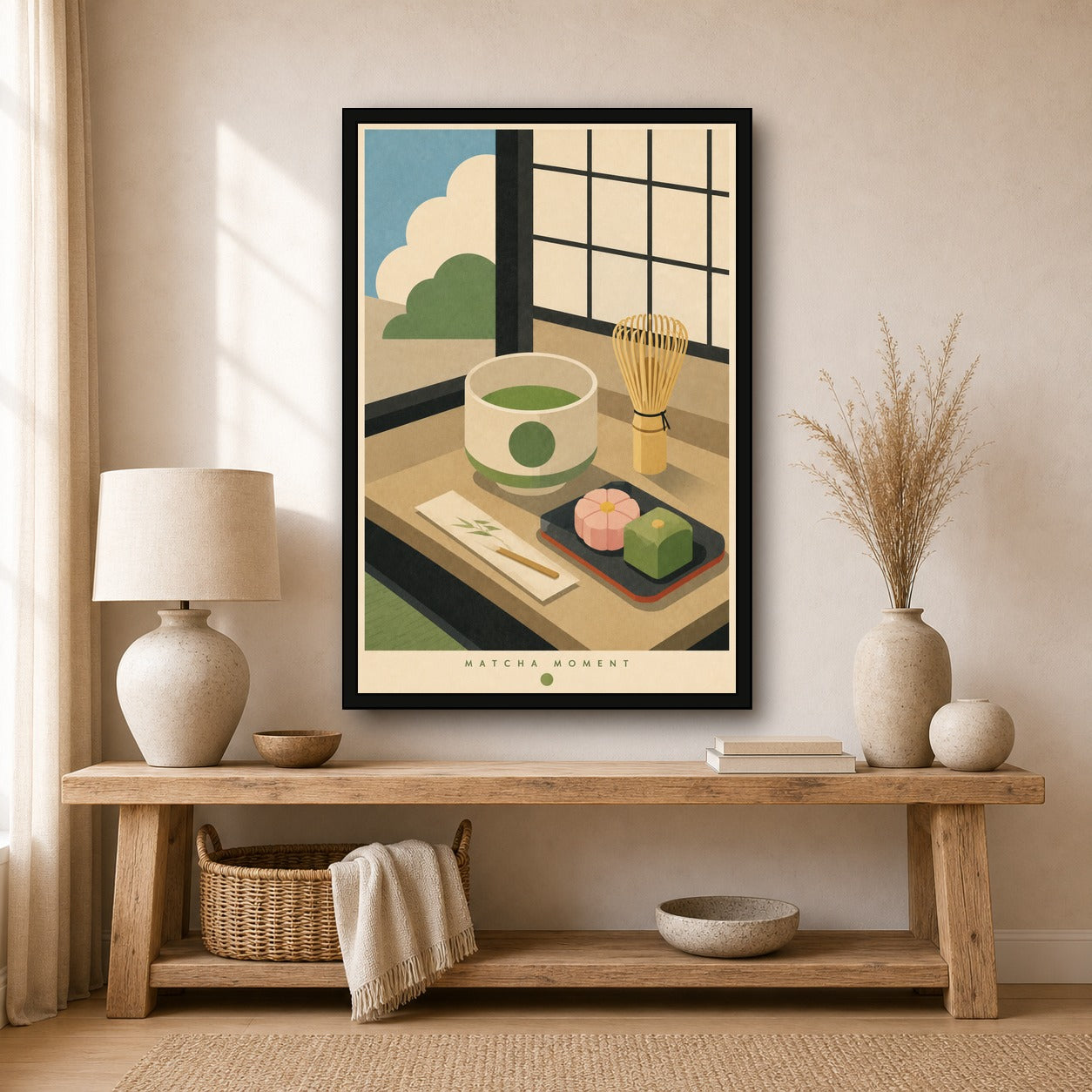 Matcha Moment Japanese Retro Poster Print - 2x3 room mockup