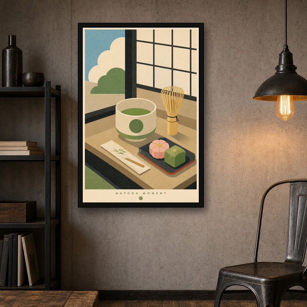 Matcha Moment Japanese Retro Poster Print - 2x3 room mockup
