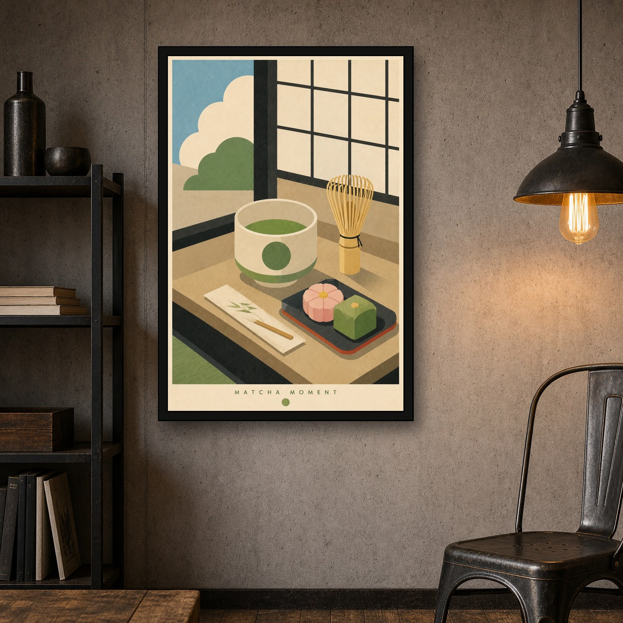 Matcha Moment Japanese Retro Poster Print - 2x3 room mockup