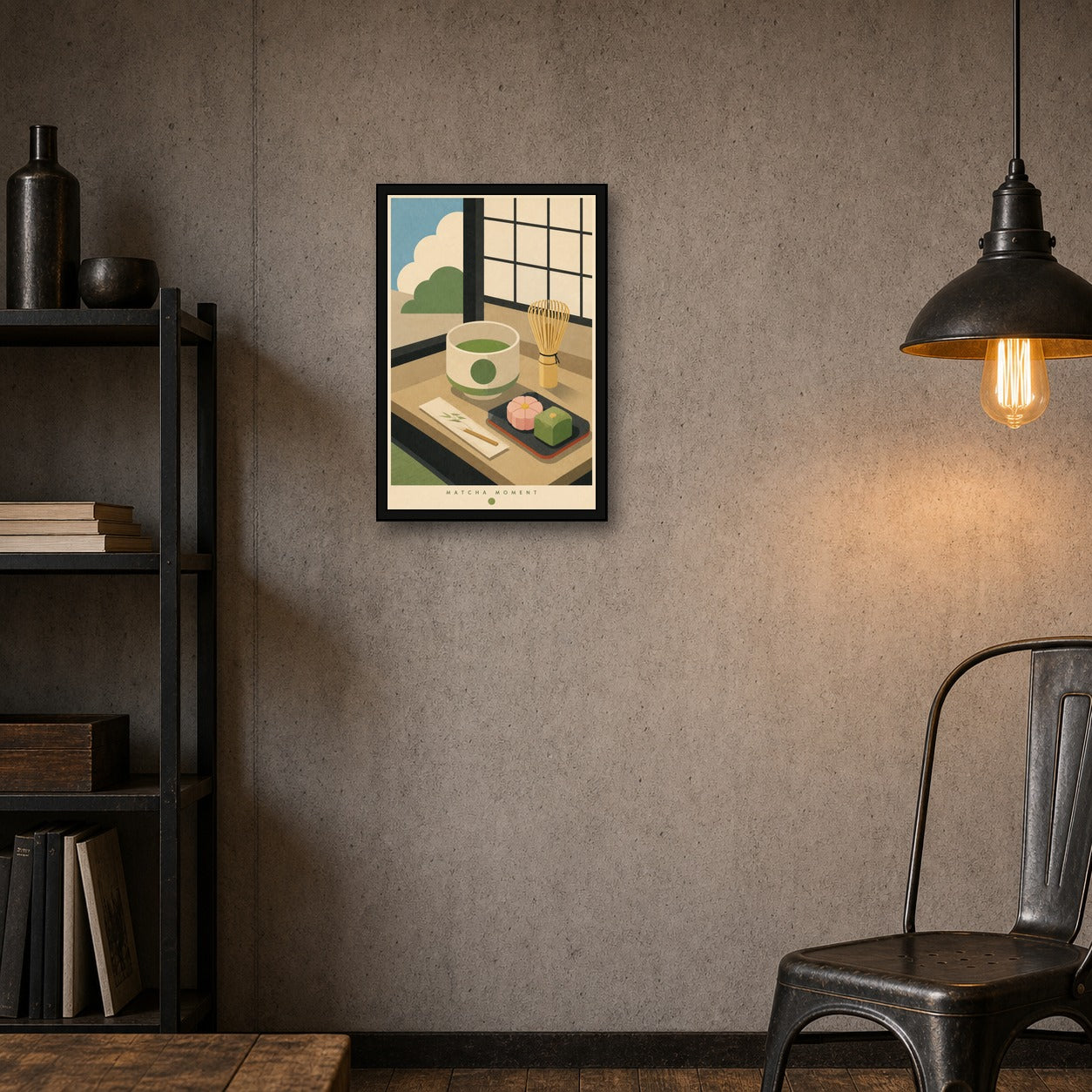 Matcha Moment Japanese Retro Poster Print - 2x3 room mockup