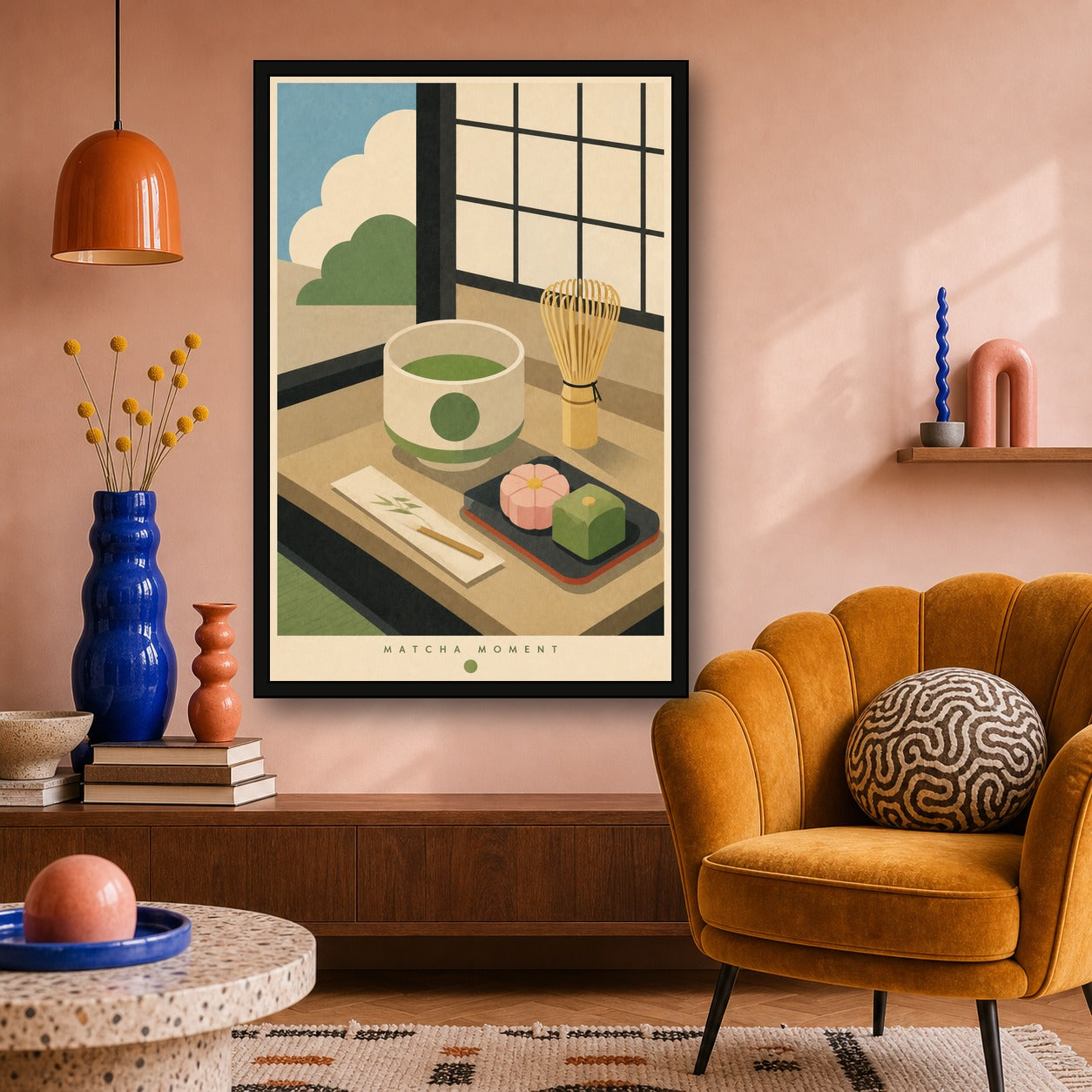 Matcha Moment Japanese Retro Poster Print - 2x3 room mockup